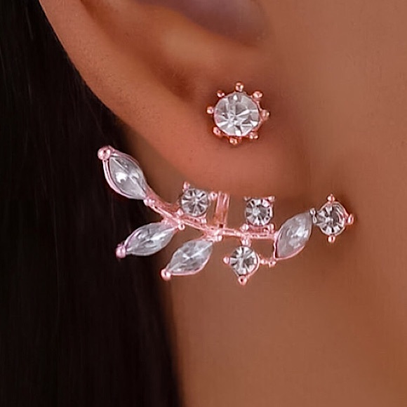 ⚜️[𝟯/$𝟭𝟴]⚜️Rose Gold Floral Dainty Jacket Earrings NEW - Picture 3 of 11